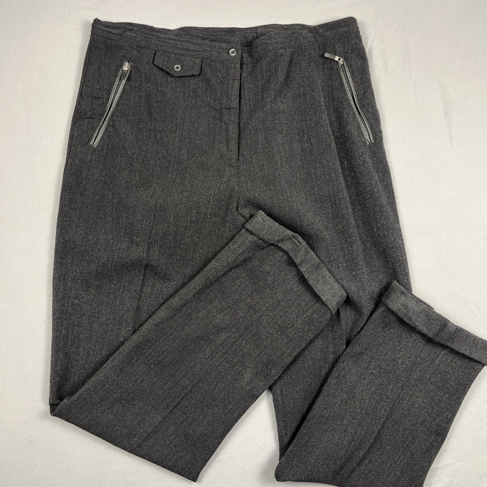 Lauren Ralph Lauren Wool Blend Pants Trousers Women's 12 Leather Trimmed Pockets
